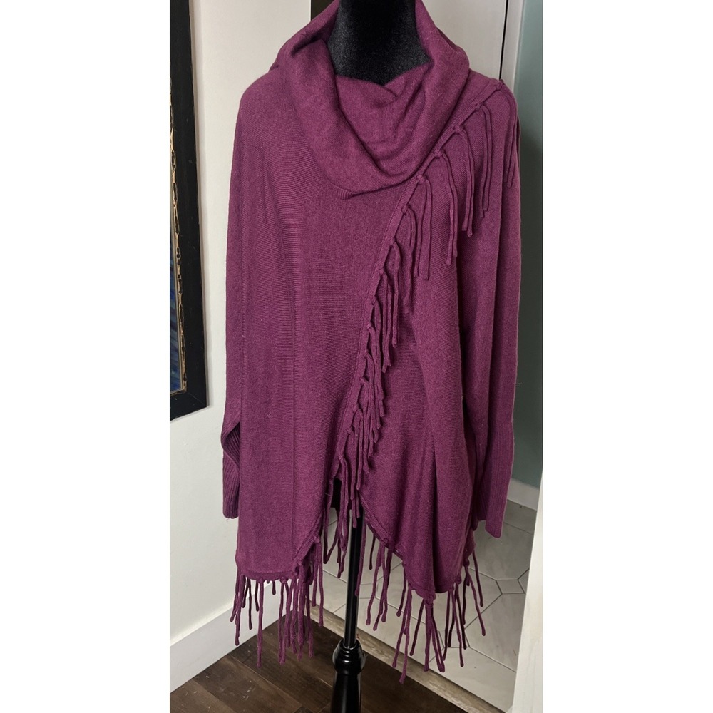 Birch NY Tunic Sweater Woman's Size Large Long Sleeve Purple Cowl Neck Pullover